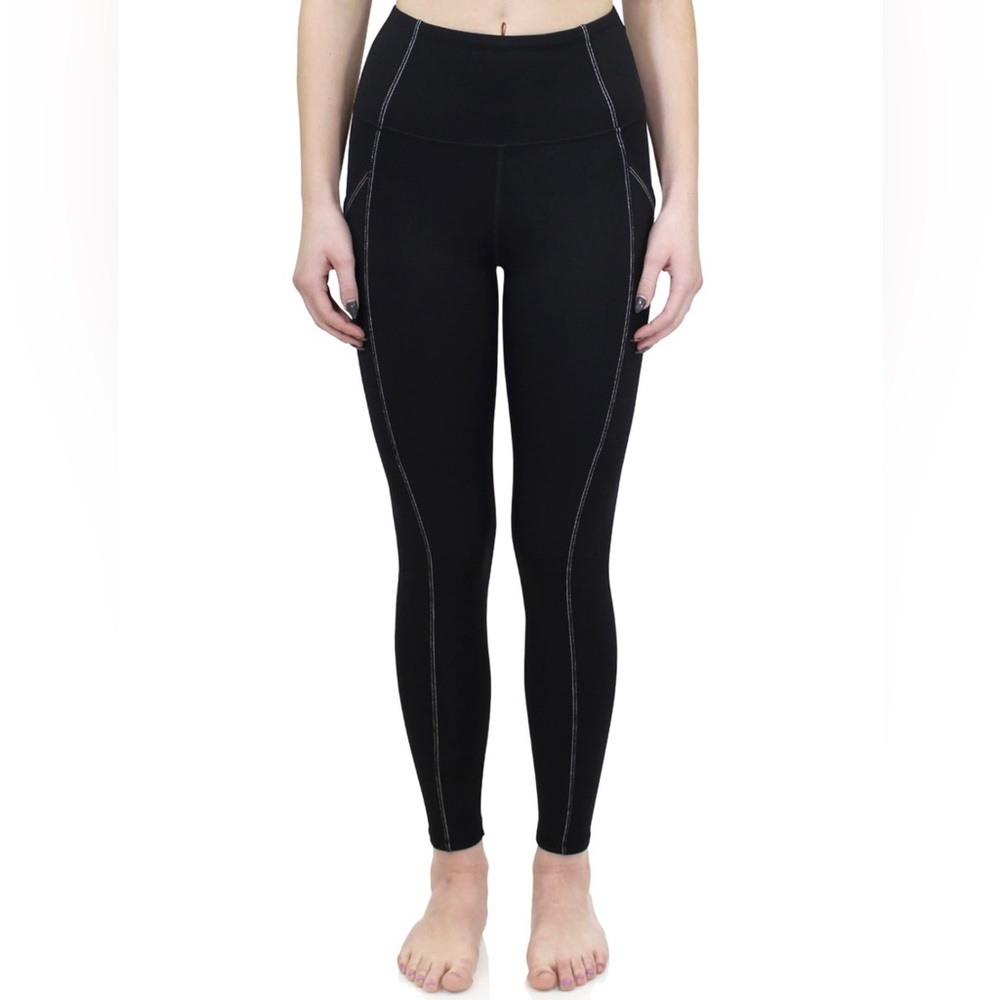 New Marc Defang Black Contrast Stitch Side Pocket Active Long Leggings - S